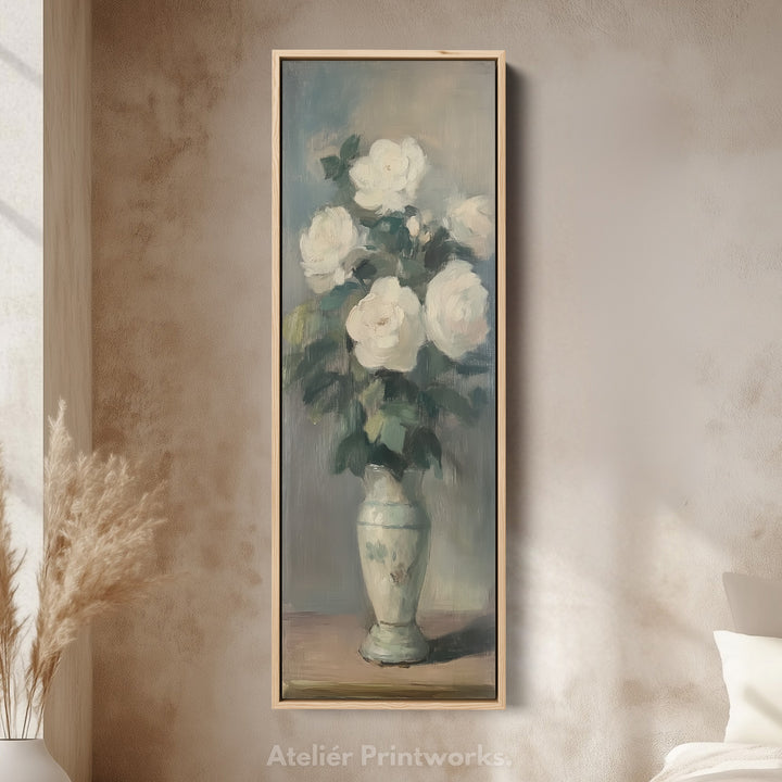 Vintage Roses Neutral Framed Canvas Wall Art For Living Room - V0163