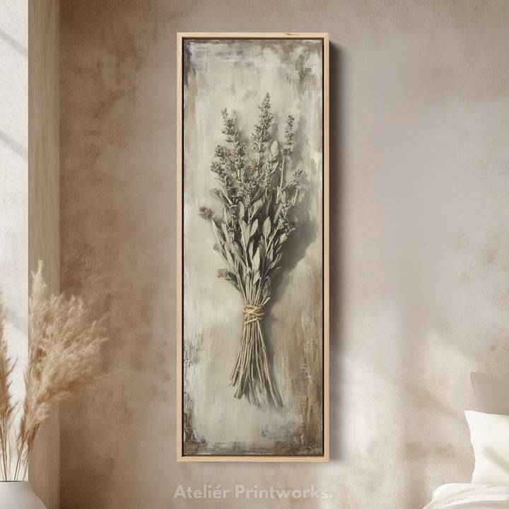 Kitchen Wall Art Long Vertical Framed Canvas Decor Vintage Sage - V0188