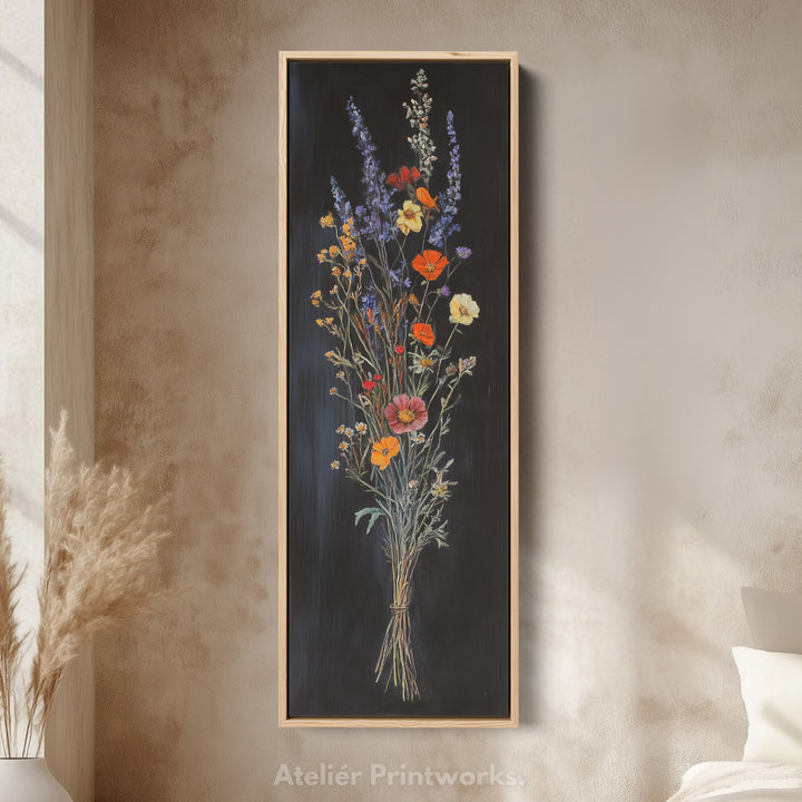 Wild Flower Kitchen Wall Art Long Vertical Framed Canvas Decor - V0189
