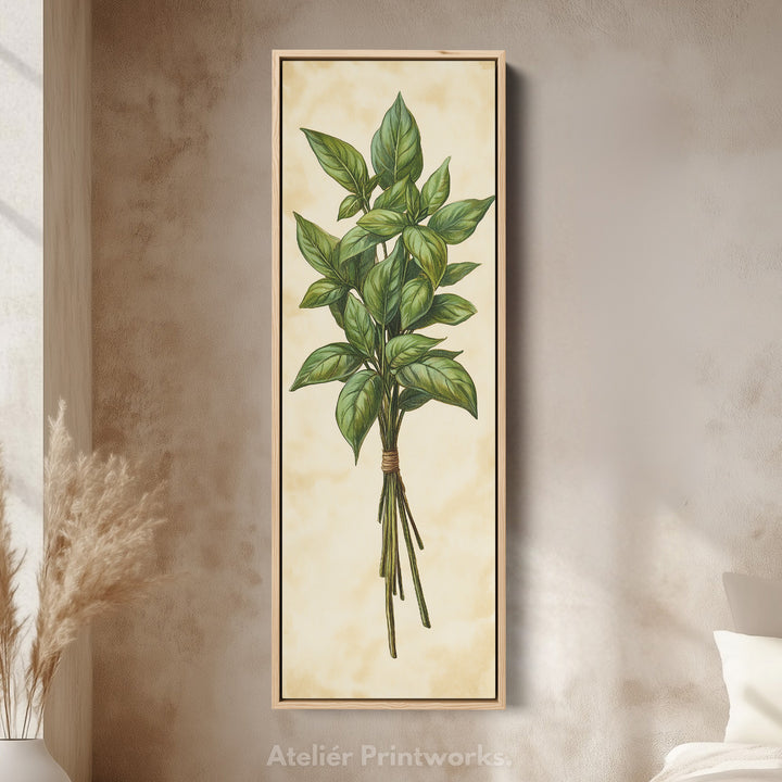 Basil Cottagecore Kitchen Wall Art Long Vertical Framed Canvas Decor - V0194