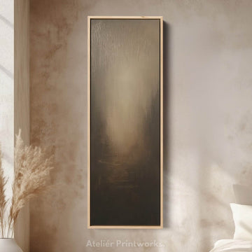 Abstract Dark Beige Long Vertical Tall Wall Art Large Framed Canvas - Atelier Printworks