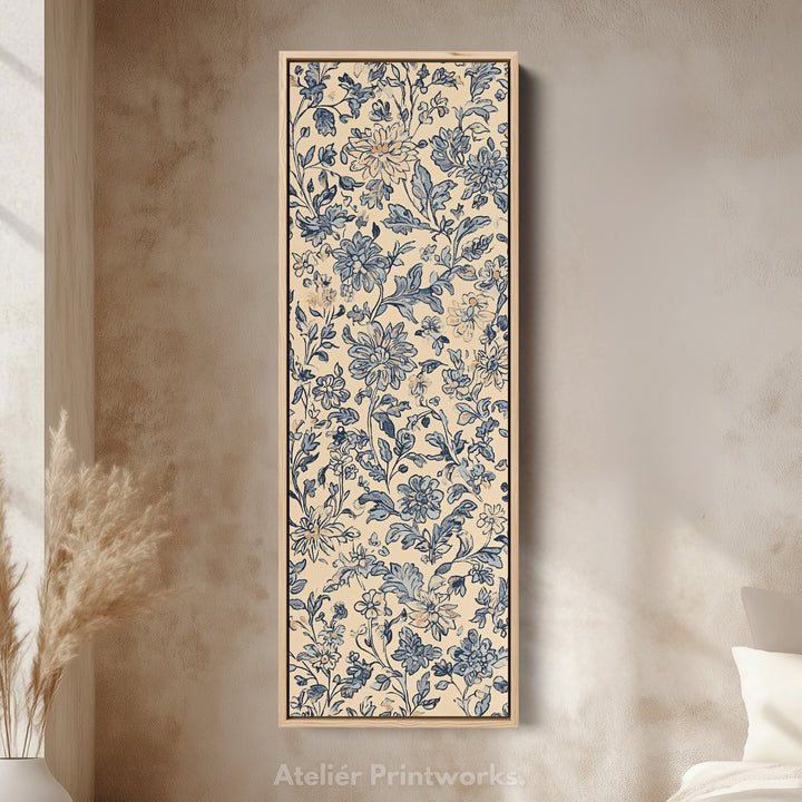 Vintage Beige & Blue Floral Vertical Long Wall Decor - V0198