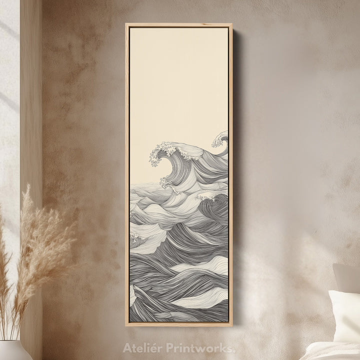 Vertical Abstract Ocean Wave Long Framed Canvas Decor - V0206