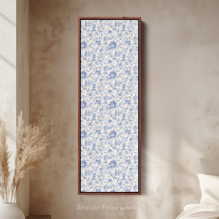 Cottagecore Vintage Blue & White Framed Floral Wall Art - V0260