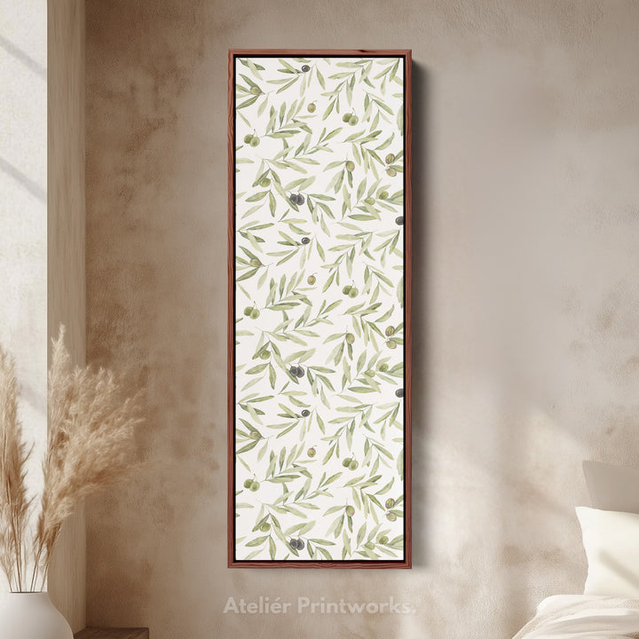 Minimalist Olive Leaves Long Vertical Framed Wall Decor - V0265