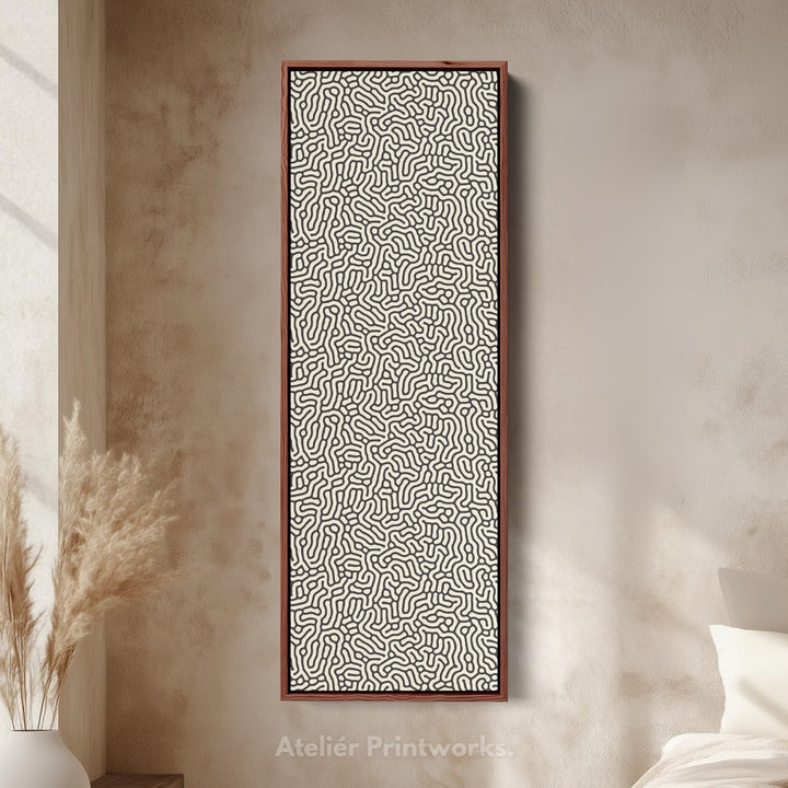 Vertical Long Wall Art Organic Black & Cream Pattern Wall Art - V0271