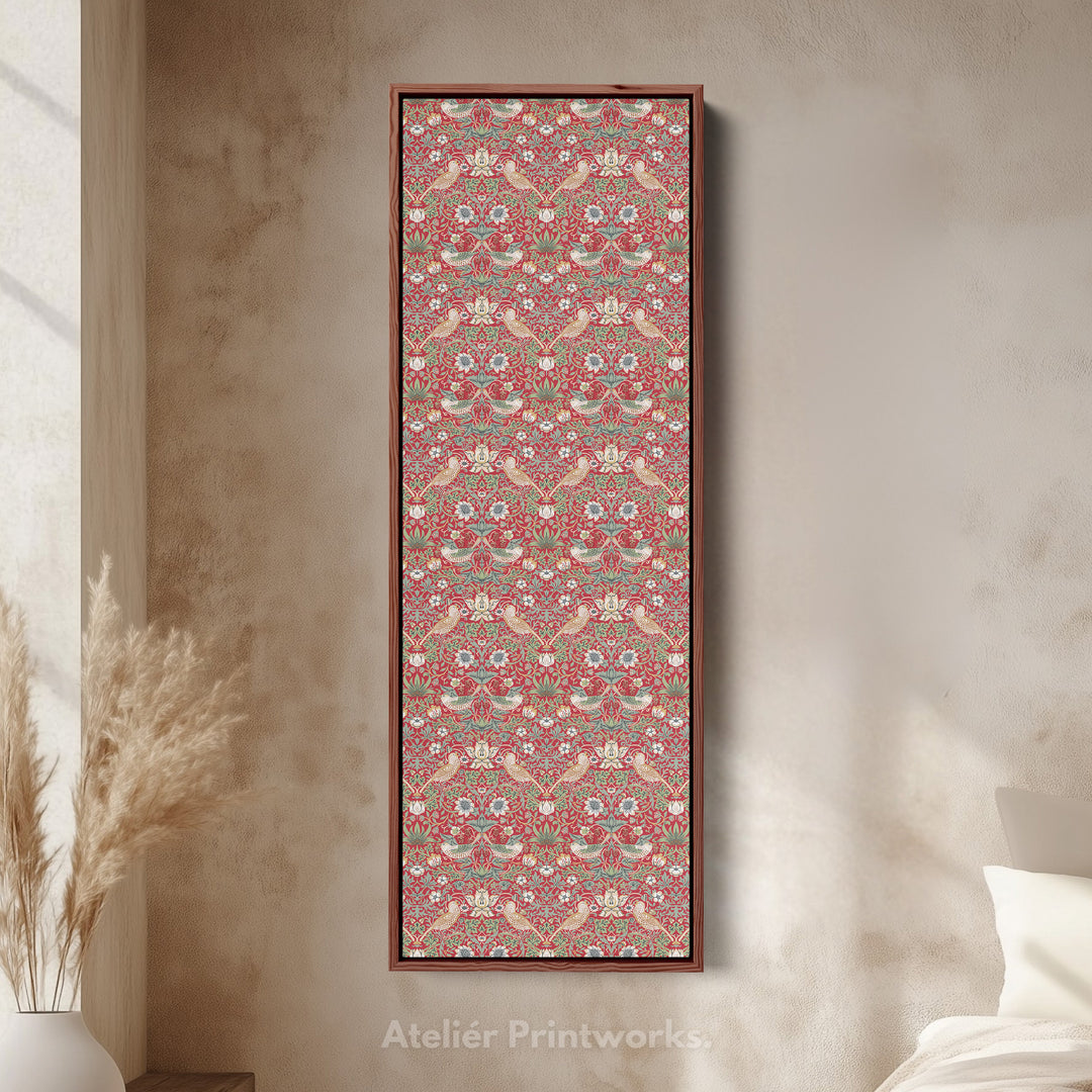 William Morris Strawberry Thief Red Vertical Long Wall Art - V0277