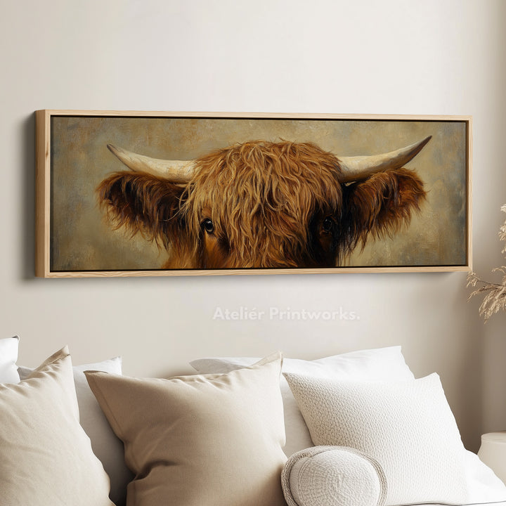 Highland Cow Picture Panoramic Canvas Prints Long Narrow Wall Art - H0063