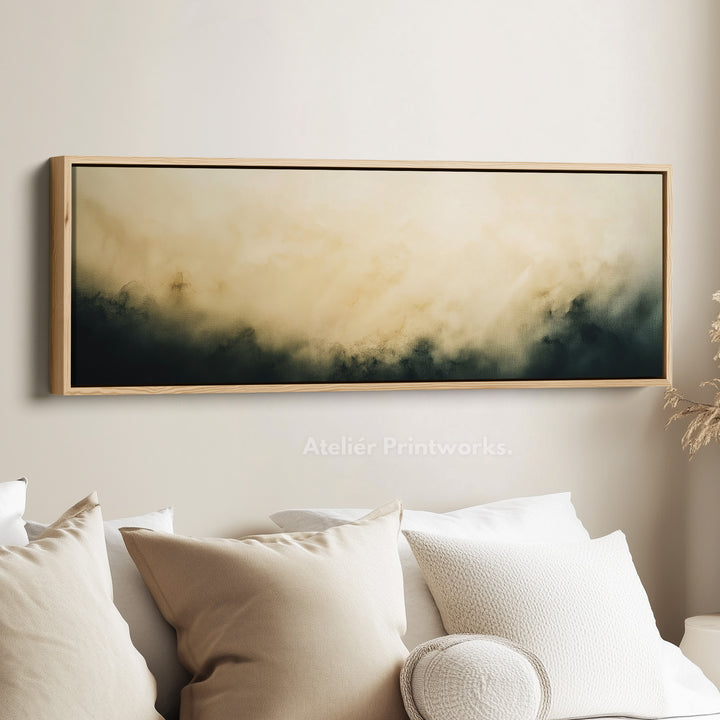Abstract beige lange smalle wandkunst horizontale wanddecoratie