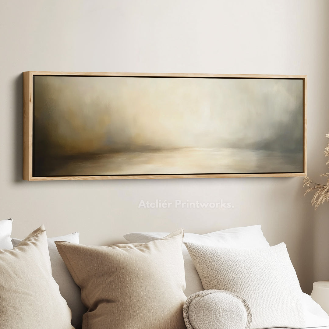 Abstracte beige olieverfschilderij horizontale wanddecoratie