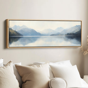 Horizontal Wall Art Misty Mountain Lake Long Canvas For Bedroom