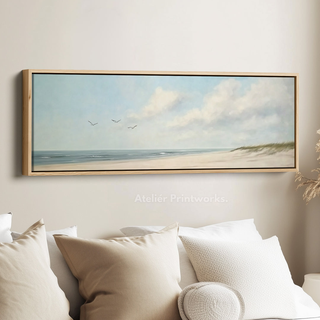 Zacht Strand Groot Horizontaal Canvas Kunstwerk Lange Smalle Wanddecoratie