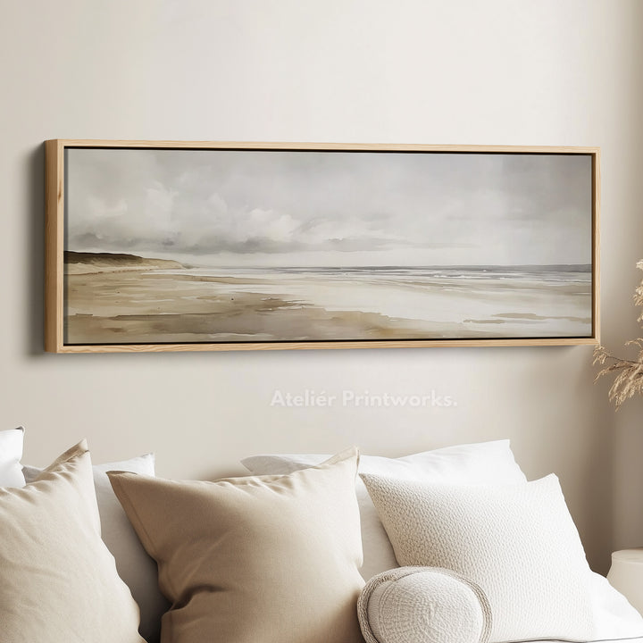 Aquarel Strand Lange Smalle Grote Canvas Muurdecoratie