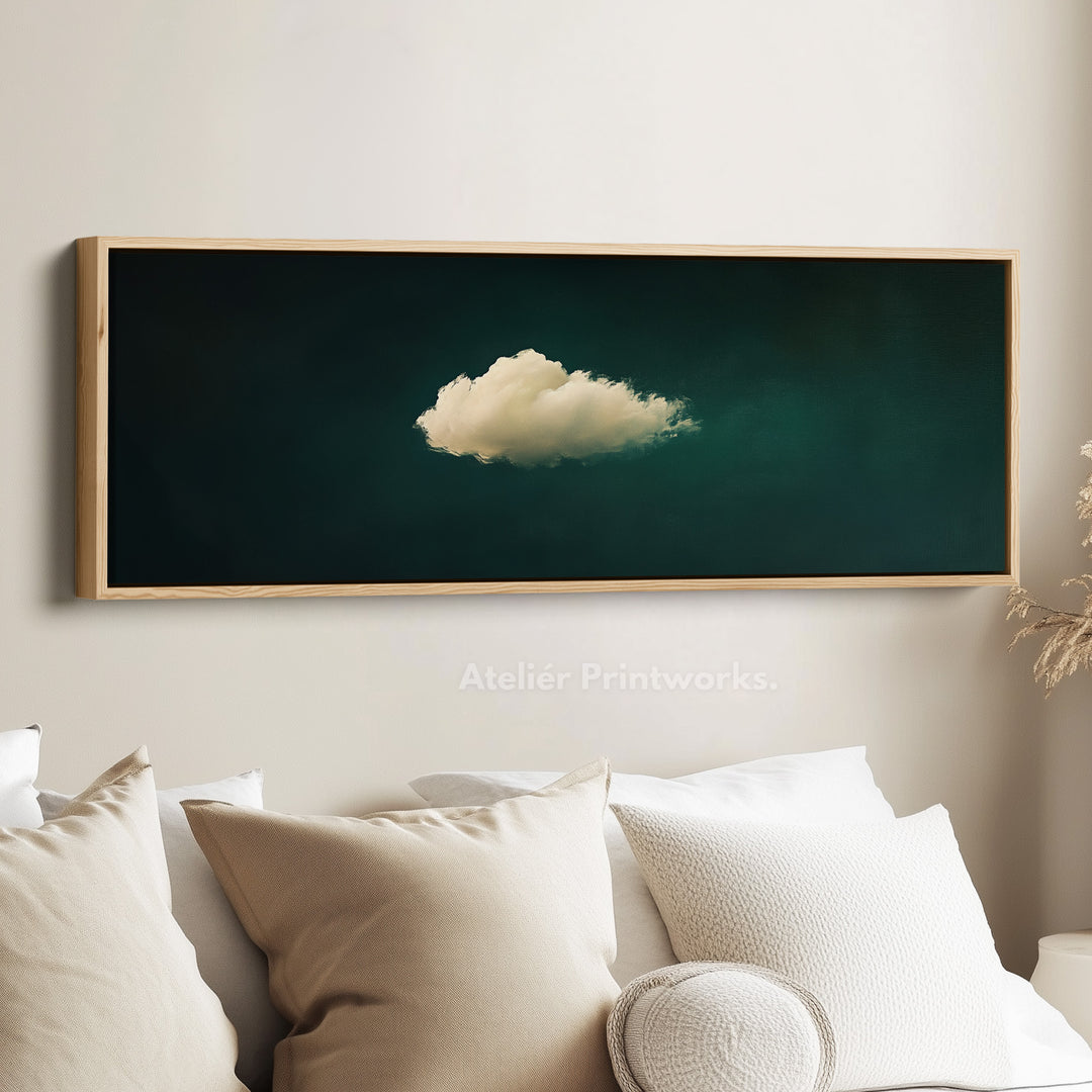 Above Bed Wall Decor - Floating Cloud Minimalist Horizontal Wall Art Green