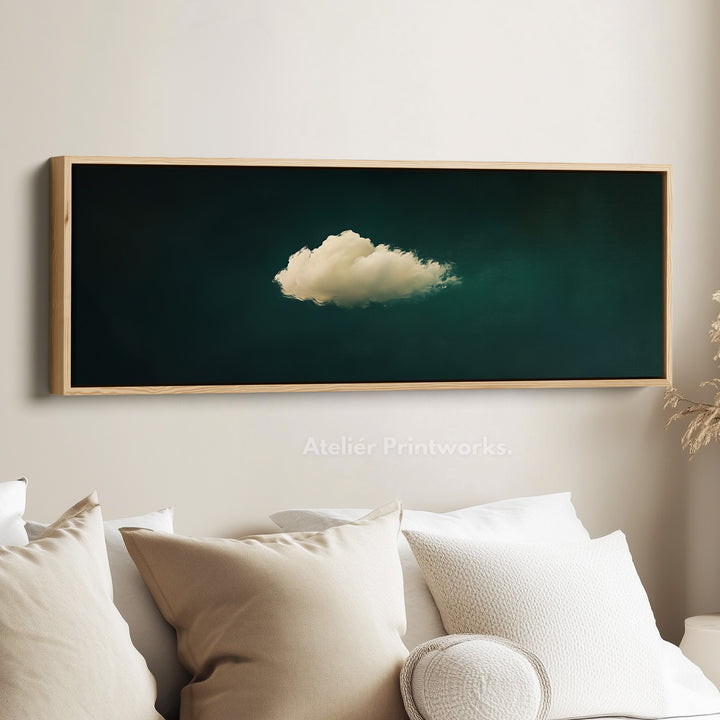 Above Bed Wall Decor - Floating Cloud Minimalist Horizontal Wall Art Green