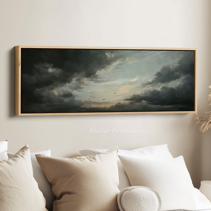 Panoramische Onheilspellende Wolken Lange Smalle Muurkunst Groot Ingelijst Canvas
