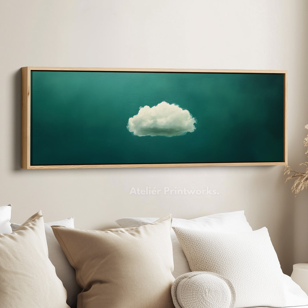 Boven het bed wanddecoratie - minimalistische witte wolk grote ingelijste canvas