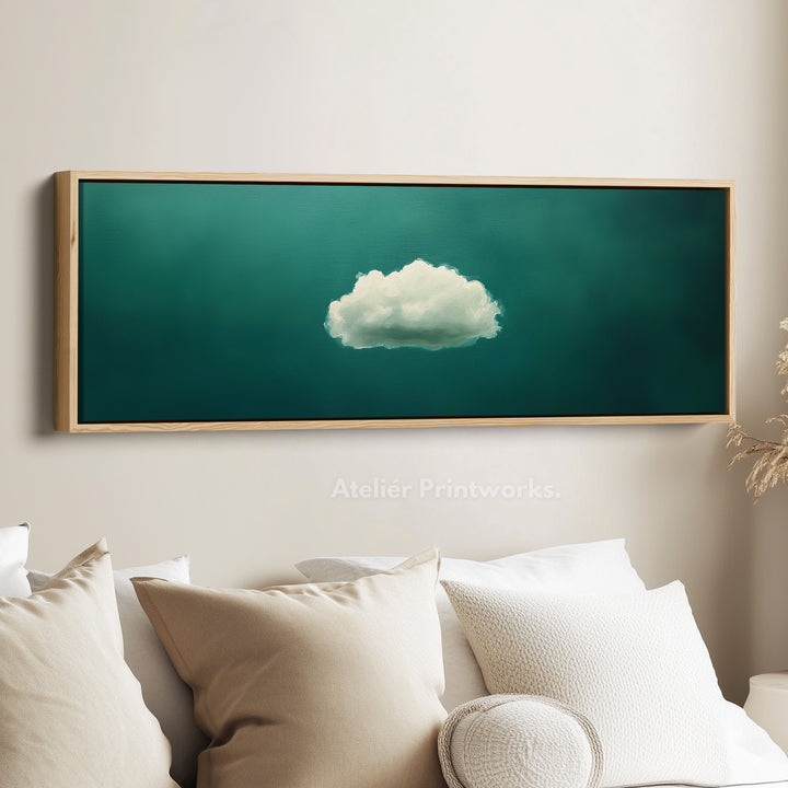 Boven het bed wanddecoratie - minimalistische witte wolk grote ingelijste canvas
