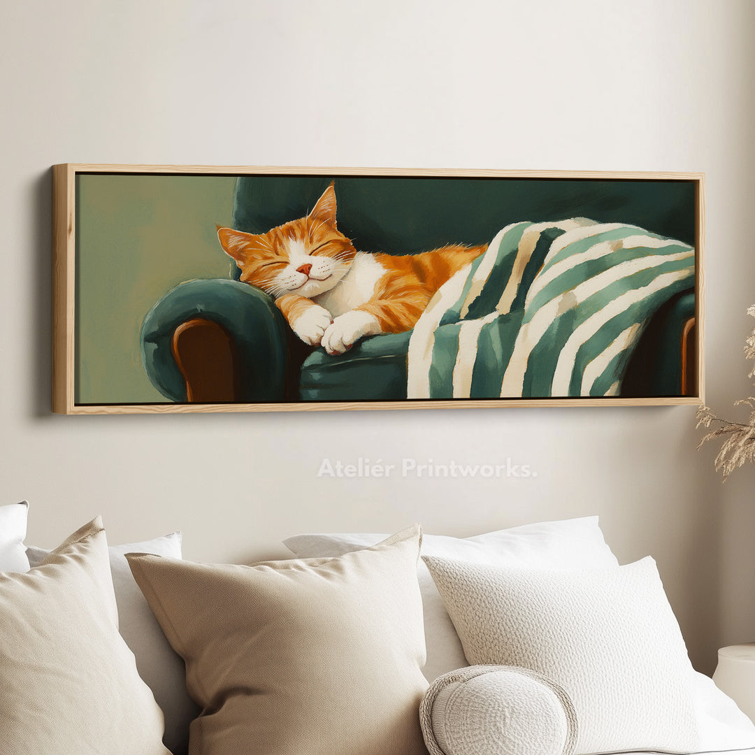 Gezellige Kat Panoramische Lange Smalle Muurkunst Grote Canvasdecoratie