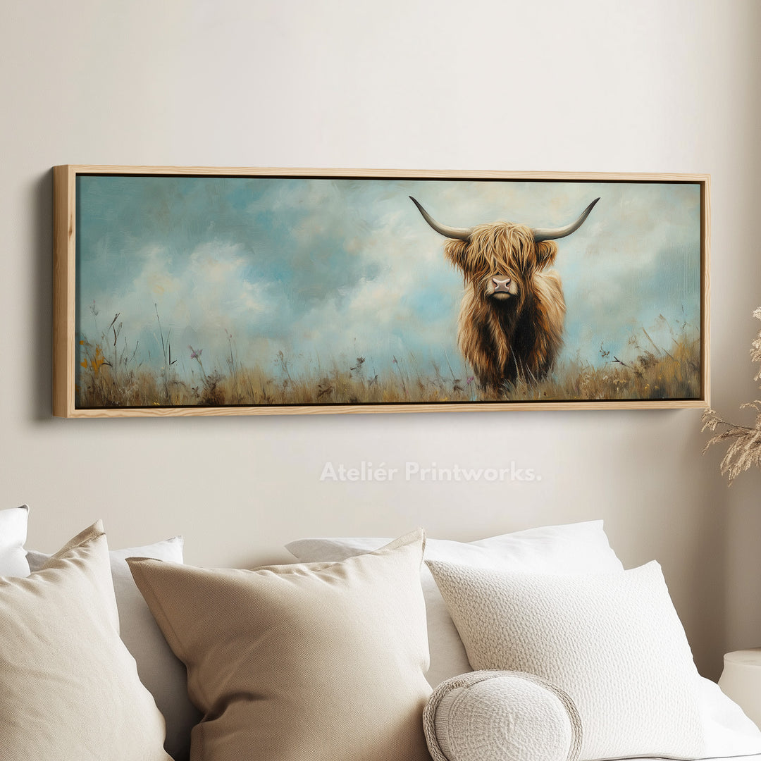 Scottish Highland Cow Long Wall Hanging Large Horizontal Wall Art