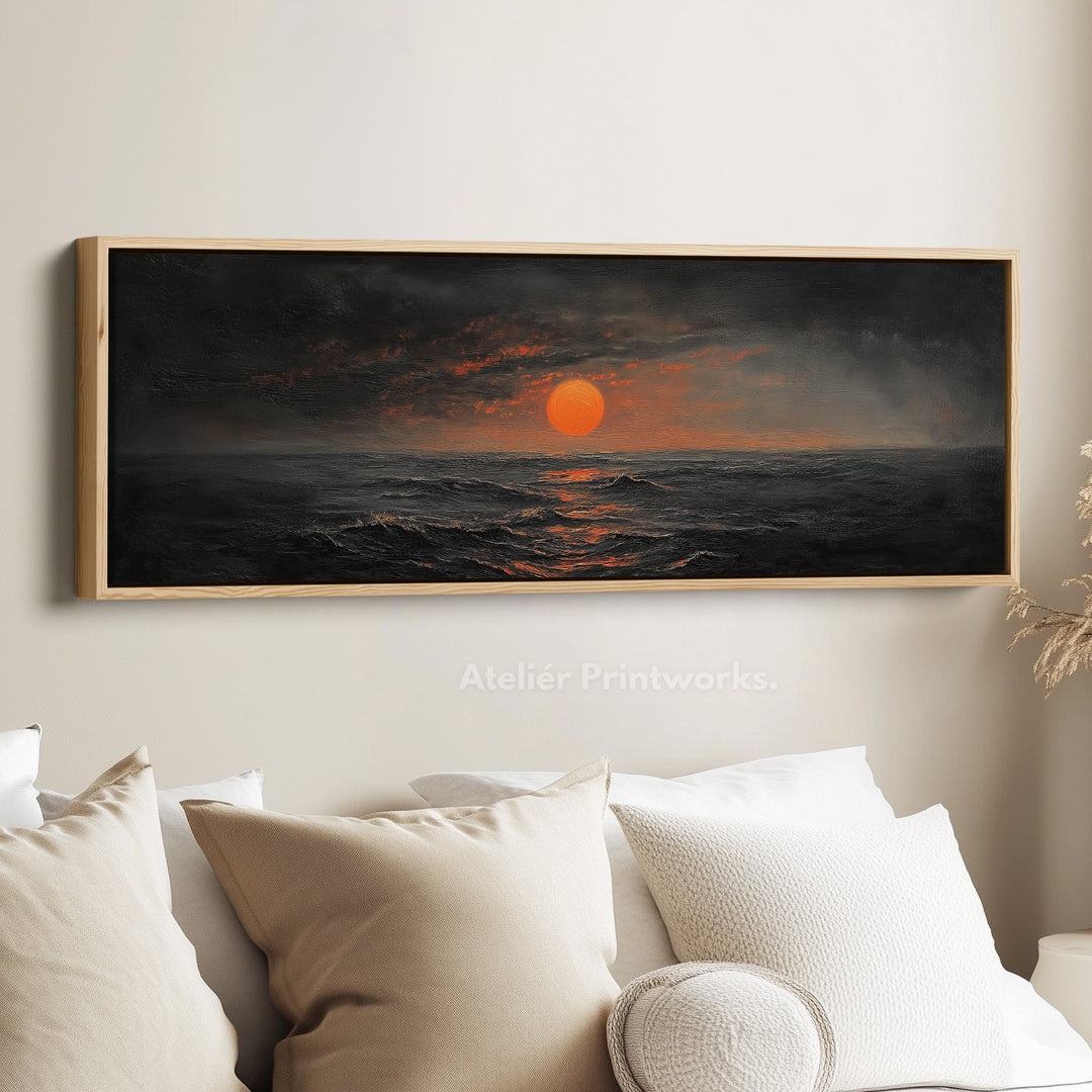 Abstracte zonsondergang panoramisch boven bed muurdecoratie grote ingelijste muurkunst