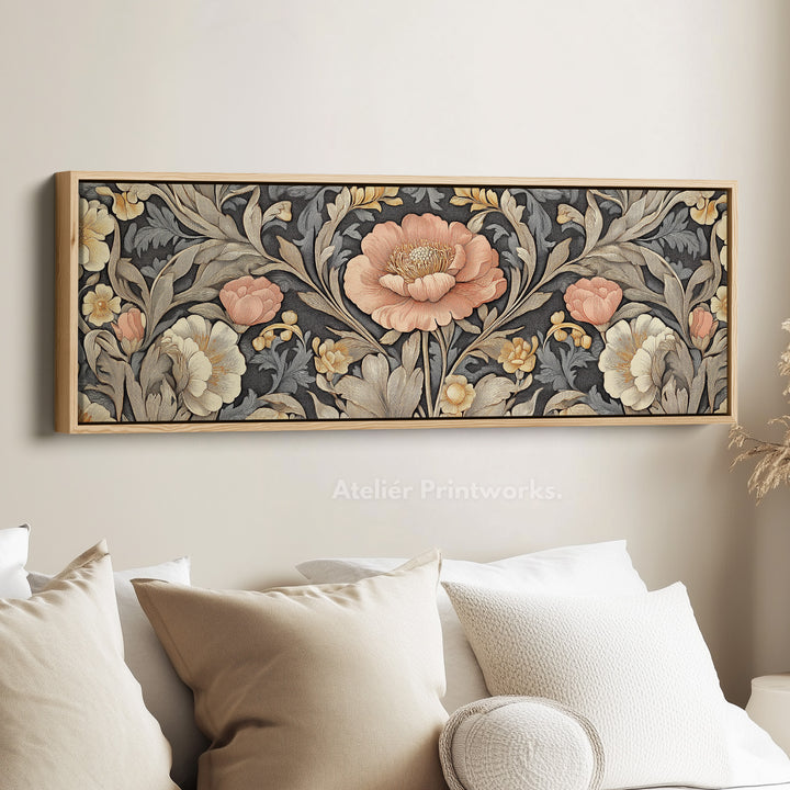 Vintage Floral Pattern Large Canvas Long Narrow Horizontal Wall Art
