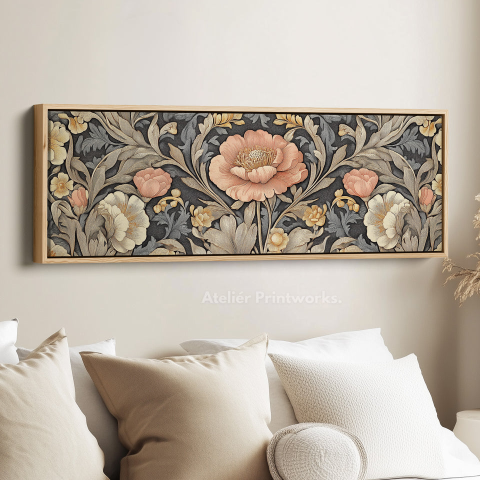 Vintage Floral Pattern Large Canvas Long Narrow Horizontal Wall Art
