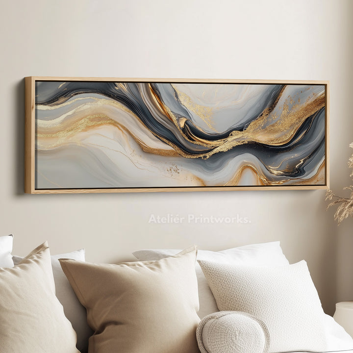 Gouden marmer grote ingelijste canvas lange smalle horizontale wanddecoratie