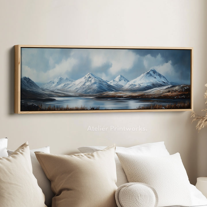 Boven het bed wanddecoratie lange horizontale panoramische bergen groot canvas
