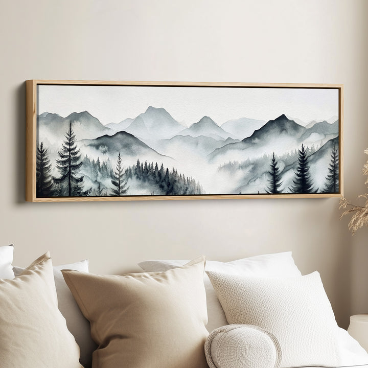 Panoramic Wall Art Misty Pine Forest Long Canvas For Office