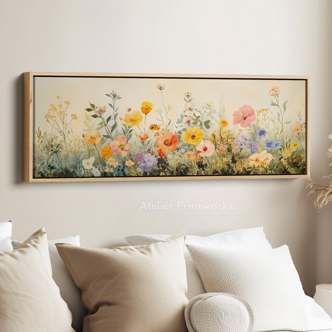 Wild Flower Meadow Grote Horizontale Ingelijste Canvas Muurdecoratie