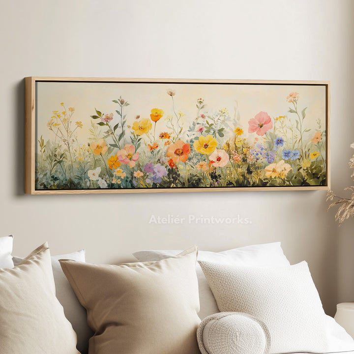 Wild Flower Meadow Grote Horizontale Ingelijste Canvas Muurdecoratie