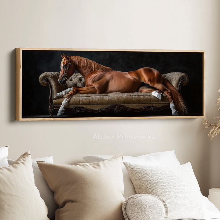 Grote Horizontale Canvas Muurdecoratie met Frame Elegante Paard