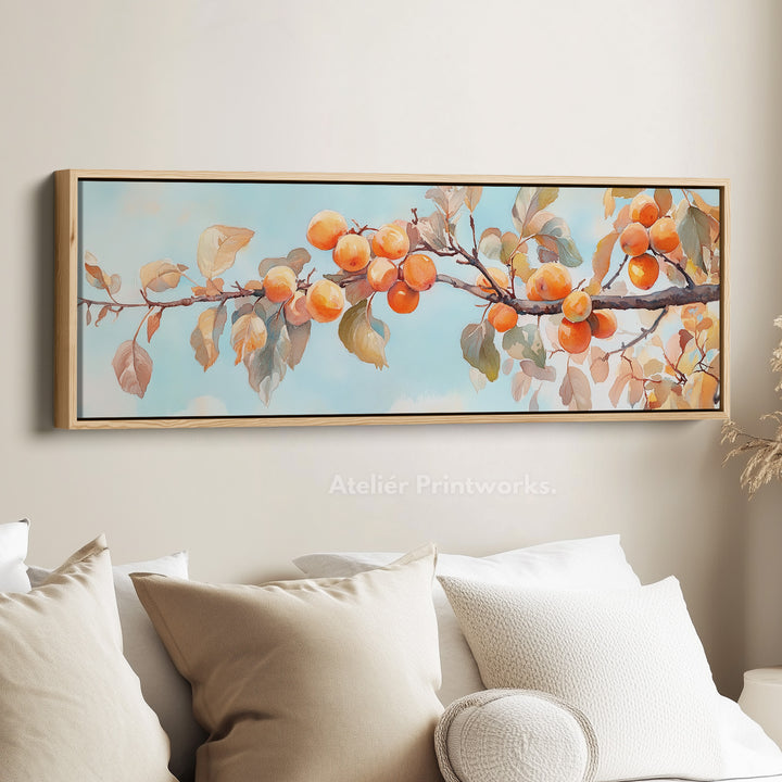 Persimmon Branch Large Framed Long Canvas Horizontal Wall Art