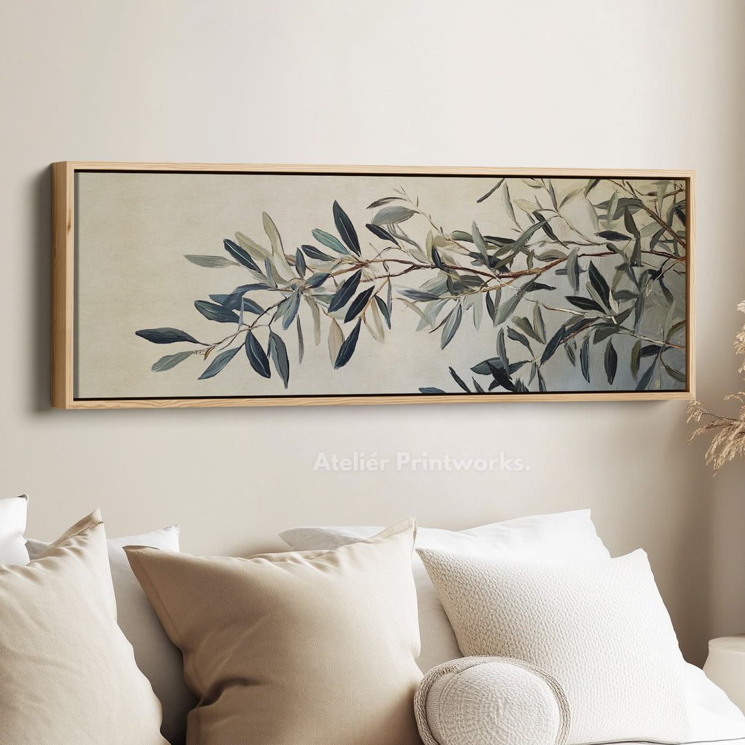 Olijftak ingelijste canvas wandkunst print lange horizontale kunst