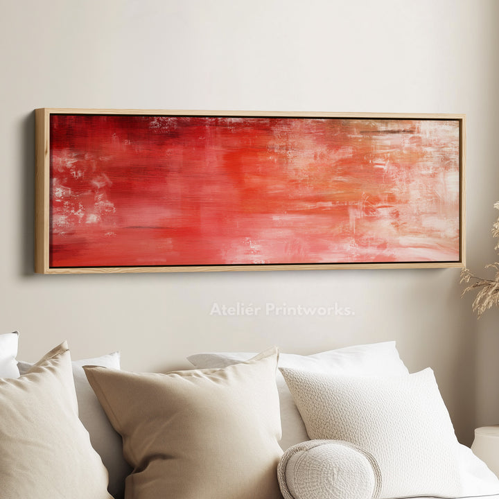 Abstracte rode lange horizontale wanddecoratie, panoramische wanddecoratie brede wanddecoratie