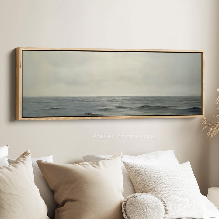 Kalmerende zee lang smal ingelijst canvas wanddecoratie