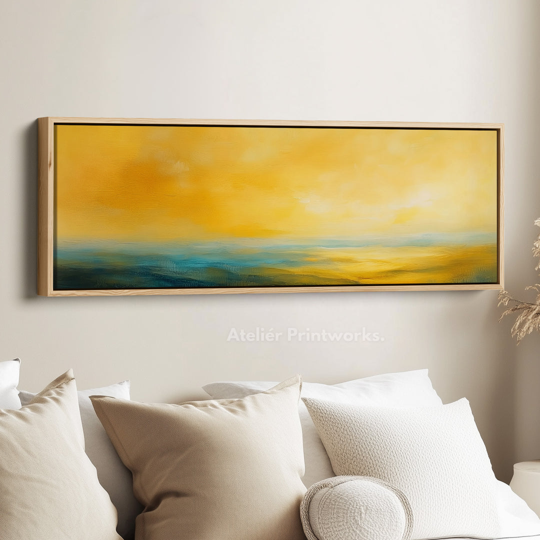Abstracte gele lange smalle horizontale wandkunst canvas