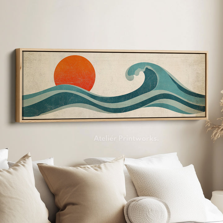 Retro zonsondergang lange smalle horizontale wandkunst canvas