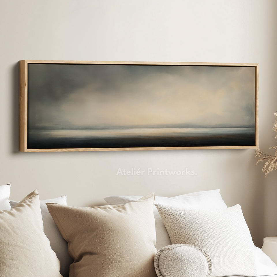 Gray & Beige Abstract Sunset Long Skinny Above Bed Wall Decor