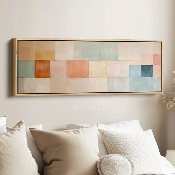 Abstract pastel lang ingelijst horizontaal canvas wanddecoratie
