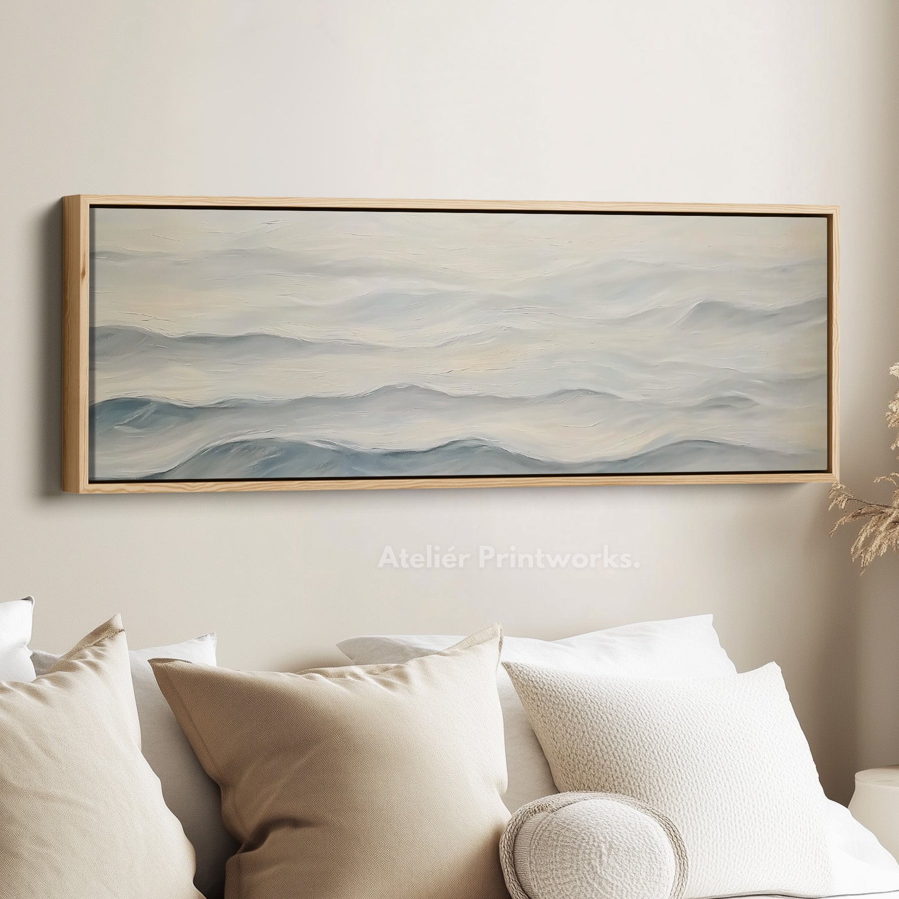 Ocean Waves Above Bed Wall Decor Long Horizontal Wall Decor