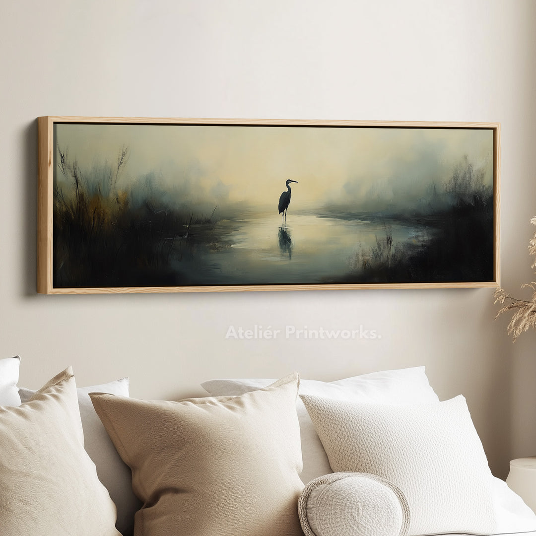 Gedempte Reiger Boven Beddecoratie Ingelijst Canvas Wanddecoratie