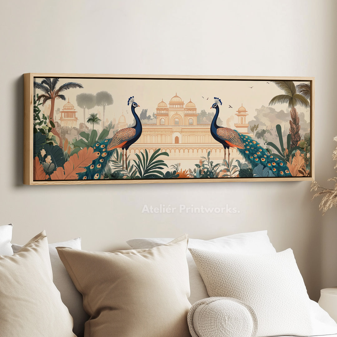 Peacock Palace Wide Framed Above Bed Wall Art