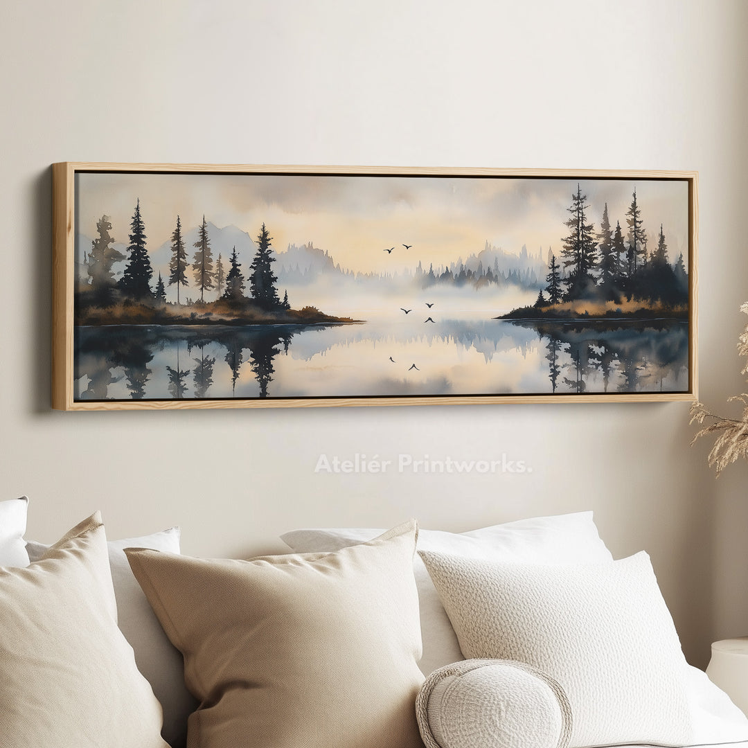 Watercolour Landscape Above Bed Decor Framed Canvas Wall Decor