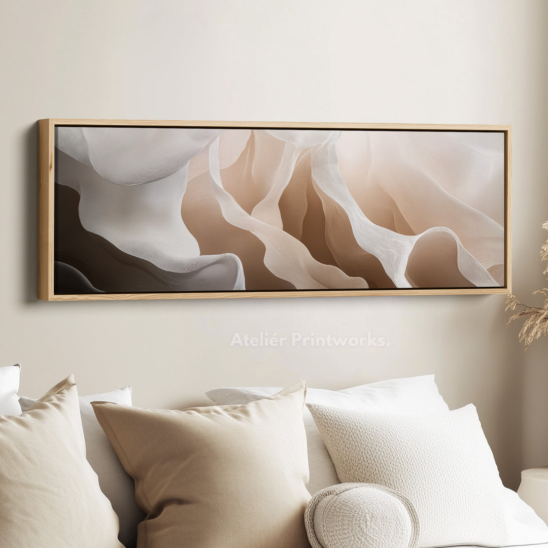 Beige & Wit Abstract Boven Bed Lange Smalle Horizontale Muurdecoratie