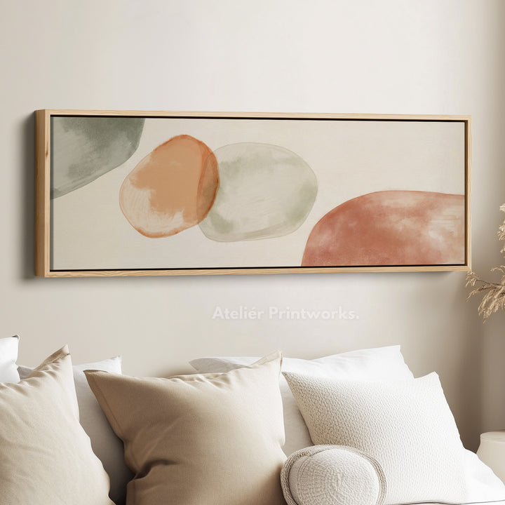 Beige & groene abstracte panoramische grote ingelijste wanddecoratie