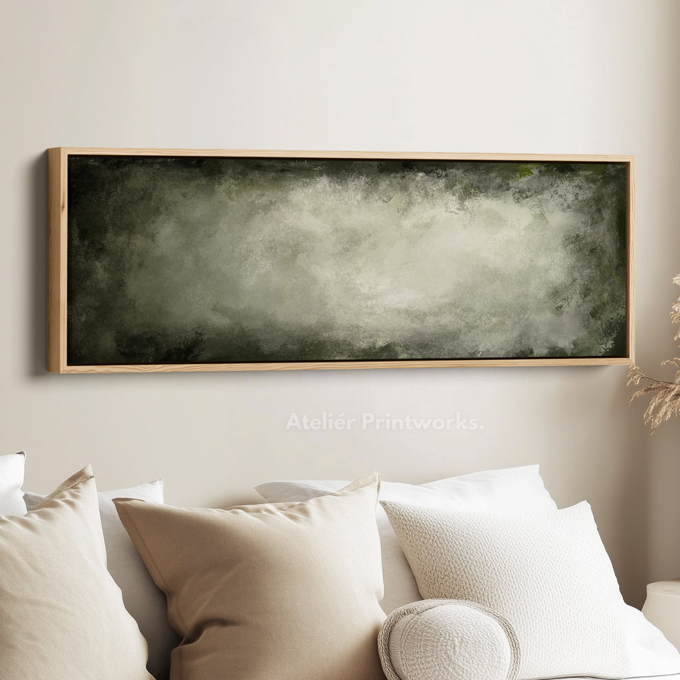 Olive Mist Abstract Long Horizontal Wall Art