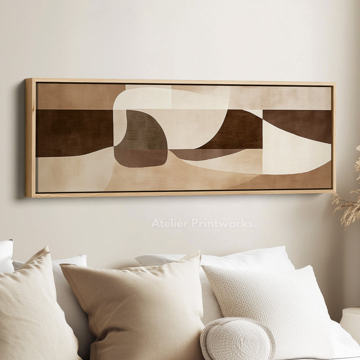 Beige abstract boven bed ingelijste canvas wanddecoratie