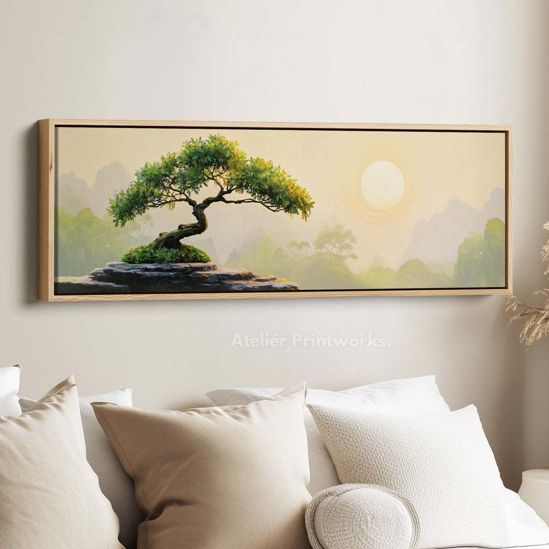 Bonsai boom botanische wandkunst lange panoramische wanddecoratie